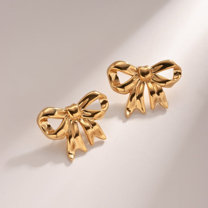 Wholesale18K Gold Stainless Steel Bow Earrings
